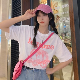 Camiseta de manga corta mujer suelta cuello redondo estampado de letras body