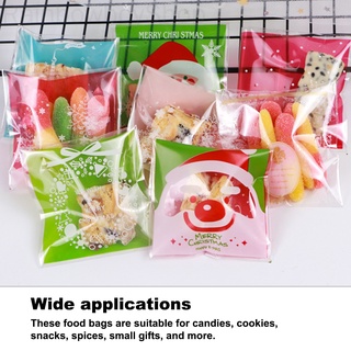 [Rainbowboy] 100 piezas de plástico autoadhesivo bolsa de alimentos de navidad temática resellable transparente Snack bolsas de almacenamiento para embalaje