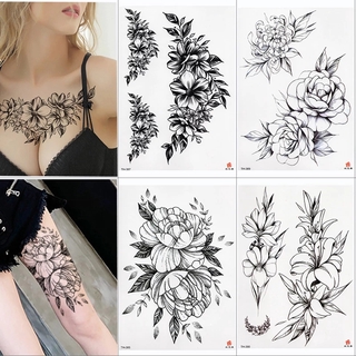 Impermeable temporal colorido 3D grande DIY flor tatuajes pegatina/moda Artificial flor brazo hombro pegatinas/verano cuerpo arte adhesivo (6)