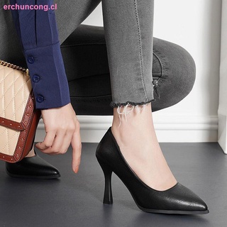 cuero genuino puntiagudo del dedo del pie stiletto tacón alto solo zapatos de las mujeres negro tacón medio profesional zapatos de trabajo etiqueta formal zapatos de trabajo (2)