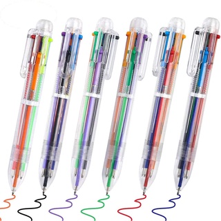 Paquete de 6 bolígrafos multicolores de 0,5 mm 6 en 1 bolígrafos retráctiles de 6 colores transparentes barril para oficina, suministros escolares, estudiantes, regalo de niños