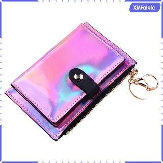 Moda mujer compacta billetera de cuero PU plegable con bolsillo para dinero tarjeta de identificacin estuche monedero llavero (1)