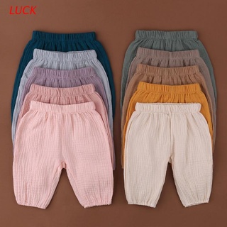 luck bebé arrugas algodón bloomers color sólido casual eelastic harén pantalones largos suaves sueltos pantalones para niños pequeños 0-12 meses