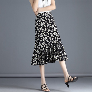 Falda de sirena falda verano mujer media longitud floral cintura alta gasa falda de una línea falda larga (1)