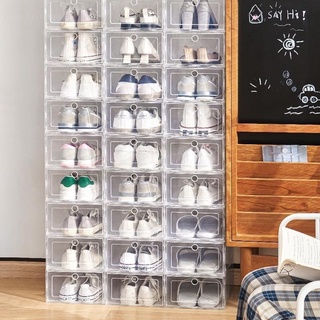 1/6 piezas cajas de plástico plegables para zapatos caja de almacenamiento caja de zapatos caja organizadora de zapatos a prueba de polvo espesa caja de zapatos combinada superpuesta (1)