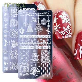 FICIENCE New Nail Stamping Plates Wave Snowflowers Christmas Image Plate Stencil Manicure Tool Leaf Geometric Nail Art Template