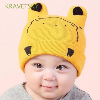 KRAVETSKY Lovely baby bear hat Warm Knitted hat Cartoon Beanie hat 3D ears Casual Children Toddler Autumn Winter Soft Newborn hat