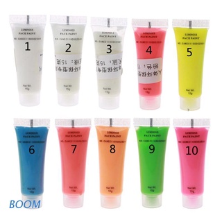 Boom 10 Color Glow in The Dark Liquid Luminous Pigment Non-Toxic Blacklight Face and Body Paint Neon Fluorescent Tubes 0.52oz