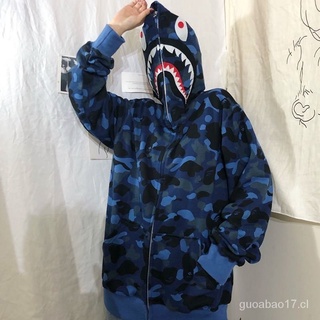 Harajuku tiburón cabeza camuflaje Cardigan sudadera con capucha clásico otoño e invierno delgado de felpa de los hombres y las mujeres abrigos sudadera con capucha (5)