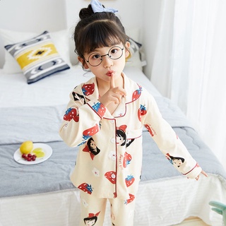 Los niños pijamas Pakaian bebé de estilo japonés de manga larga Loungewear de dibujos animados impreso solapa Loungewear ligero grandes niñas de algodón ropa de dormir (2)