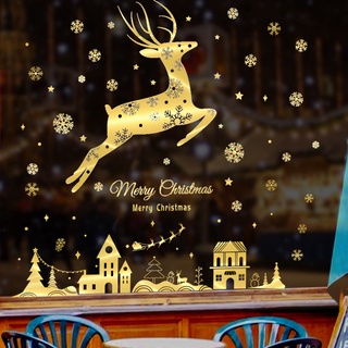 Etiqueta engomada de la ventana de navidad café leche té tienda de vidrio decoración copo de nieve decoración autoadhesiva árbol de navidad pintura
