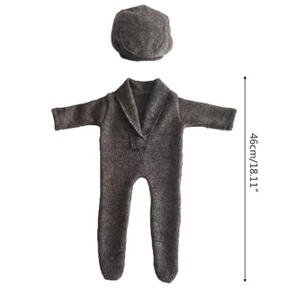 omg* 2 piezas de accesorios de fotografía recién nacidos traje de mameluco conjunto de sombrero de manga larga trajes trajes (2)