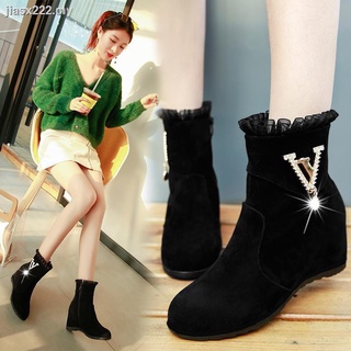 ◈▫♧> kasut pendek wanita untuk musim luruh / musim sejuk gaya baru kasut wanita kasut dalaman lelaki butang pendek berlian imitasi renda kasut kasut bertumit tinggi kasut kapas <