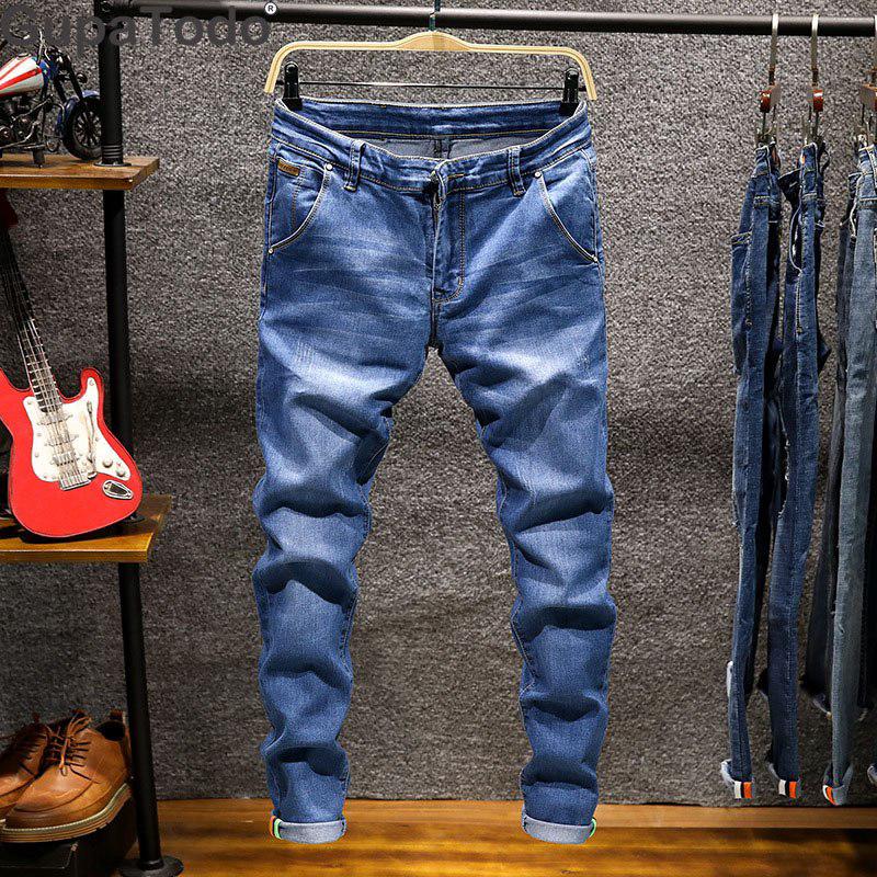 nueva moda boutique stretch casual jeans hombres recto estiramiento pantalones pantalones
