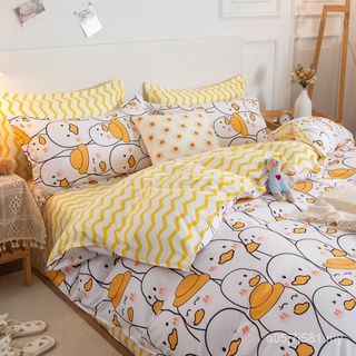 Lindo de dibujos animados sábanas de ropa de cama funda de edredón de cuatro piezas conjunto de verano primavera y verano amarillo cama individual dormitorio cama de tres piezas conjunto