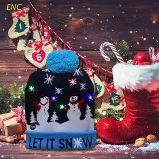 enc led sombrero de navidad iluminar sombrero de navidad unisex azul de punto gorro de vacaciones sombrero con impresión de muñeco de nieve para fiesta