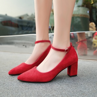 Las mujeres Sexy tacones altos bombas bloque tacones de novia dama de honor rojo zapatos de boda coreano zapatos de goma