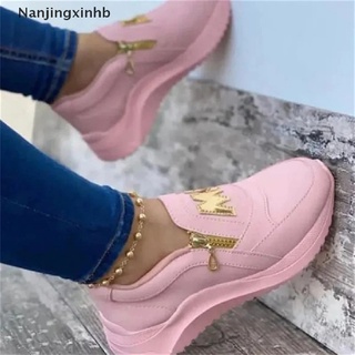 [nanjingxinhb] grueso zapatillas de deporte de color sólido zapatos de plataforma de fondo grueso cremallera zapatos de las señoras zapatillas de deporte [caliente]