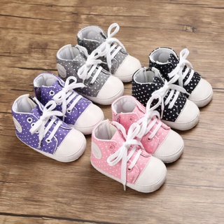 Purp-unisex bebé lona zapatilla de deporte de lunares impresión Casual antideslizante suela con cordones zapatos de niño pequeño