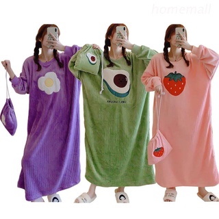 Ho mujeres Kawaii camisón de gran tamaño de dibujos animados frutas Coral terciopelo ocio pijamas