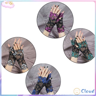 CLOUD Fashion Fishnet Gloves Clothing Accessories Printed Lace Lace Half Finger Gloves Party Sunscreen Gloves Women Girls Dress Gloves Driving Mittens Mesh Mitten Gloves/Multicolor