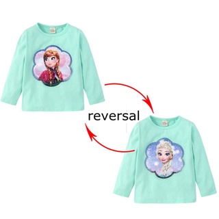 1-8 años niña camisas frozen elsa lentejuelas blingbling camiseta niños manga larga camisa (4)