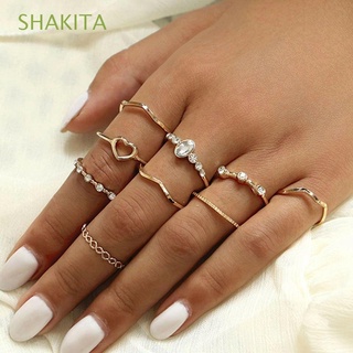 SHAKITA 9Pcs/set Women Jewelry Korean Finger Rings Rings Set Twist Minimalist Tail Ring Geometric Vintage For Women Heart/Multicolor