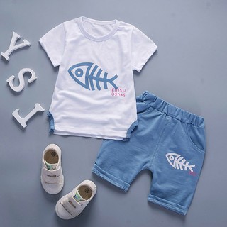 fish bone print camiseta de manga corta tops + pantalones cortos 2 piezas conjuntos de ropa