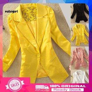 cute_blazer liso de un botón de color sólido para negocios con encaje/Chamarra/traje/hogar para mujer (1)