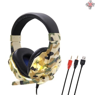 Sy830mv Gaming Headset mm con cable sobre oreja auriculares con cancelación de ruido E-Sport auriculares con micrófono luz LED AUX+USB para PC de escritorio