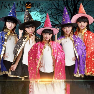 (Brillante) 2 Unids/Set Niños Disfraz De Halloween Bruja Capa Y Sombrero Cosplay Prop