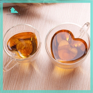 Taza de café de doble capa en forma de amor aislamiento térmico taza de vidrio con el mango de cerveza café bebida taza de leche