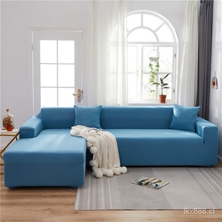 JCFS🔥Productos al contado🔥Funda de sofá de Color sólido gris claro para sala de estar sofá todo incluido poliéster moderno elástico de esquina sofá funda 45009 (2)