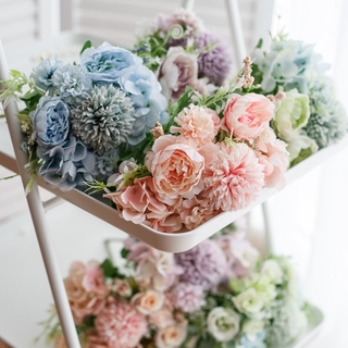 Ramo de flores de seda Artificial peonía hortensias ramo de mano/ramo de boda dama de honor/Vase mesa interior en maceta decoración (1)
