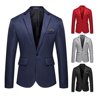 LM-Fashion One Button Lapel Casual Men Blazer Long Sleeve Decorative Pocket Suit Coat Workwear