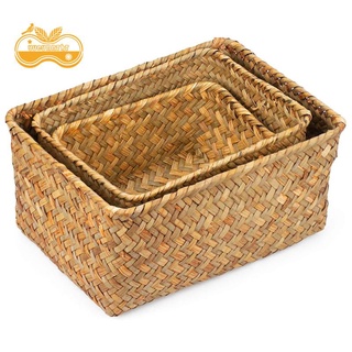 Cesta de almacenamiento de pastos marinos, multitamaño hecho a mano de ratán cestas de almacenamiento para el hogar cestas para decoración
