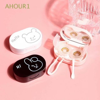 Ahour1 transparente rectángulo de dibujos animados de Color caramelo Mini oso lente de contacto caso contenedor de lentes de contacto