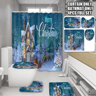 180x180cm cortina de ducha 3pcs navidad baño antideslizante alfombra alfombra inodoro cubierta (1)
