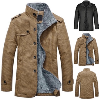 [yts] hombres abrigo-moda hombres otoño invierno casual botón térmico cuero caliente chaquetas abrigos top