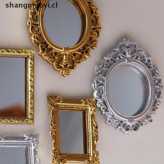 SHANG Dollhouse Mini Retro Mirror Carving Frame European Style Furniture Room Decor CL