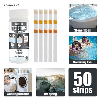 shi 50 tiras de prueba de calidad del agua para piscina, spa, estanque, papel de prueba, cloro, ph, alcalinidad, agua para piscina