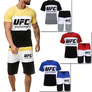 2021 nueva moda para hombre ufc camiseta+pantalones cortos conjunto de verano cuello redondo camiseta y pantalones cortos de cinco puntos conjunto