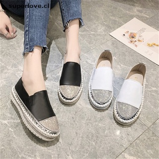 SUPERLOVE Shining Crystal Loafers Women Spring Summer Slip on Platform White Sneakers Shoes Woman Casual Flats .