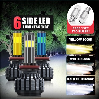 2 luces LED X6 para faros delanteros para coche, 6 lados, 3 colores COB [6000K] impermeable 9005/9006/H1/H11/H3/H4/H7 (1)