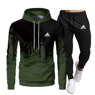 Autumn Winter Adidas Brand Tracksuits Men's Hoodie + Pants Two Piece Sets Harajuku Sportswear Male Fitness Jogging Sports Suit
