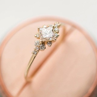 anillo de mujer con diamantes cuadrados y circonita, anillo de compromiso chapado en oro, anillo de compromiso