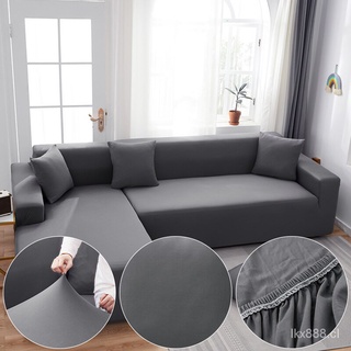 JCFS🔥Productos al contado🔥Funda de sofá de Color sólido gris claro para sala de estar sofá todo incluido poliéster moderno elástico de esquina sofá funda 45009 (6)