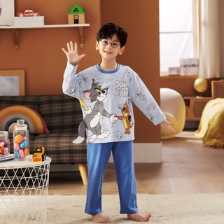 Niños pijamas niño Kawaii manga larga camisón de dibujos animados impreso O-cuello dormir desgaste transpirable niño algodón pijama