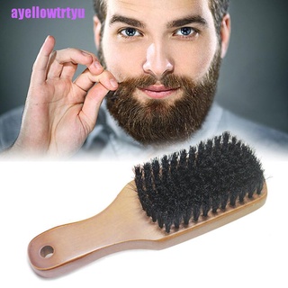 [ayellowtrtyu]Men Boar Bristle Mustache Portable Brush Wood Handle Men's Beard Brush Comb