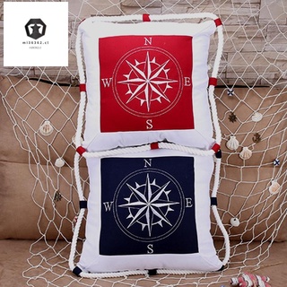 Mediterranean Navigation Furnishing Navy Sea Marine Pillow Case Canvas for Compass Embroidery Cushion Cover-Red